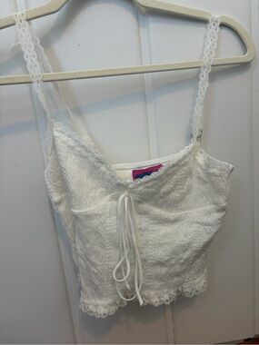 Edikted White Lace-Trim Cami Top